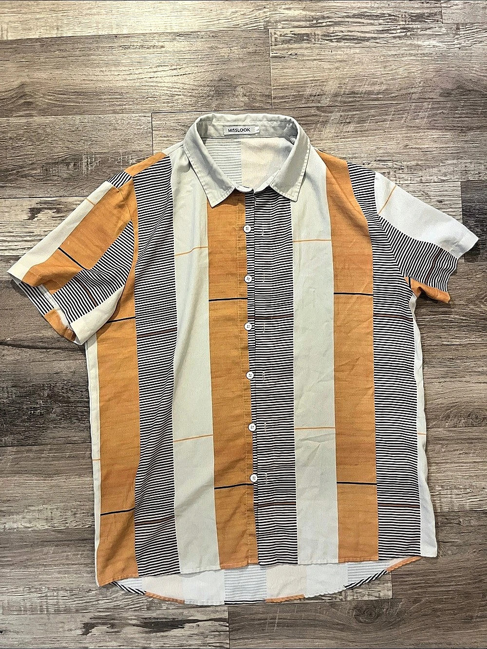 Misslook Men's Striped Button-Up Shirt in Orange & White